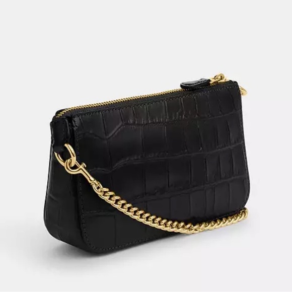 NWT Black Crocodile Print Heart Shape Leather Wristlet Wallet